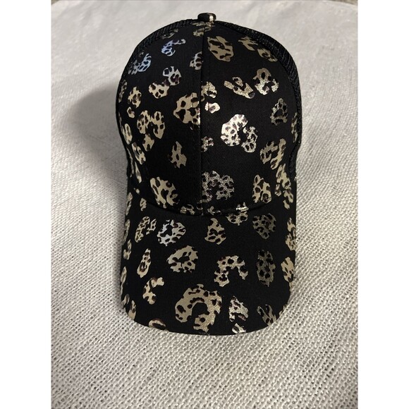 Women's Leopard Print Baseball Cap Criss Cross Ponytail Trucker Hat Adjustable - Picture 3 of 9